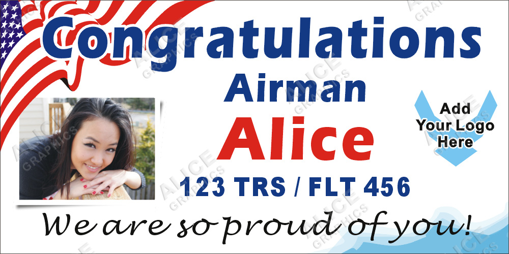 22inX44in Custom Personalized Congratulations Airman US Air Force Basic Military Training (BMT) Graduation Vinyl Banner Sign with Your Photo