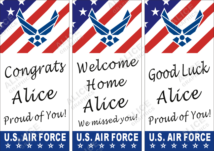 22inX48in Custom Personalized US Air Force Congratulations BMT Boot Camp Graduation, Welcome Home, or Good Luck at US Air Force Boot Camp Going Away Goodbye Farewell Party Vinyl Banner Sign (Vertical)