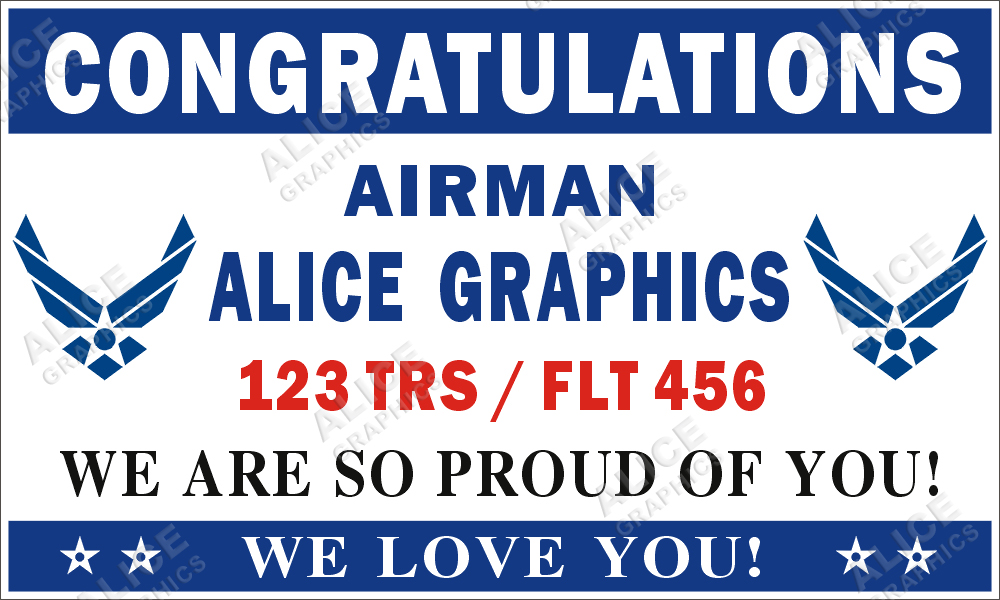 36inX60in Custom Personalized Congratulations Airman U.S. (US) Air Force Basic Military Training Graduation Vinyl Banner Sign