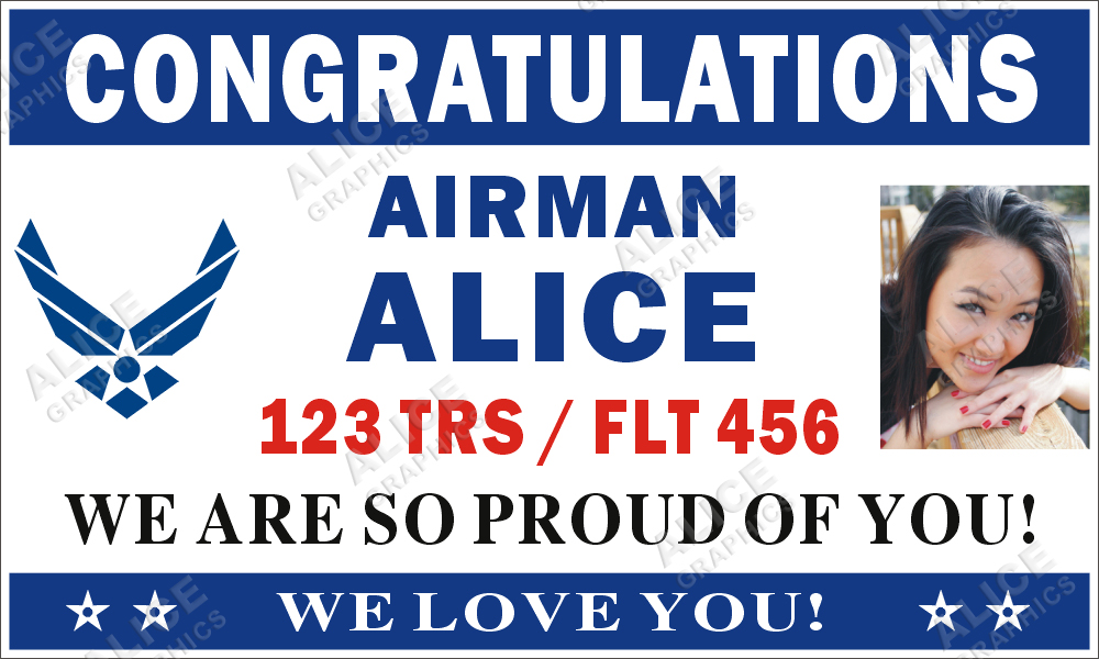36inX60in Custom Personalized Congratulations Airman US ( U.S. ) Air Force Basic Military Training ( BMT ) Grduation Vinyl Banner Sign with Your Photo
