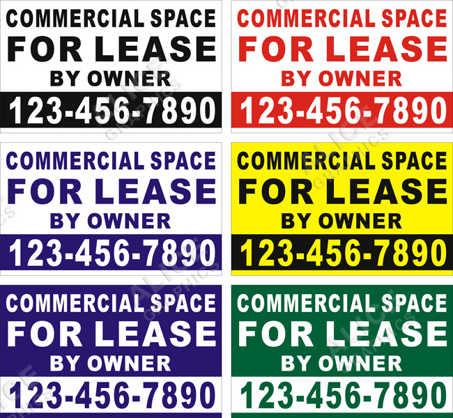 36inX60in Custom Printed COMMERCIAL SPACE FOR LEASE BY OWNER Vinyl Banner Sign with Your Phone Number