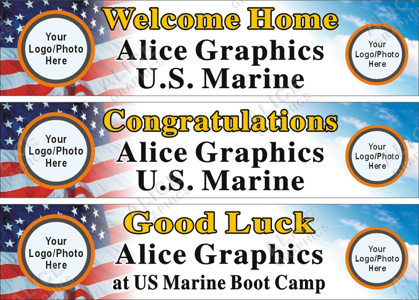 22inX96in Custom Personalized US Marine Corps Welcome Home, Congratulations US Marine Boot Camp Graduation, or Good Luck at Marine Boot Camp Party Vinyl Banner Sign