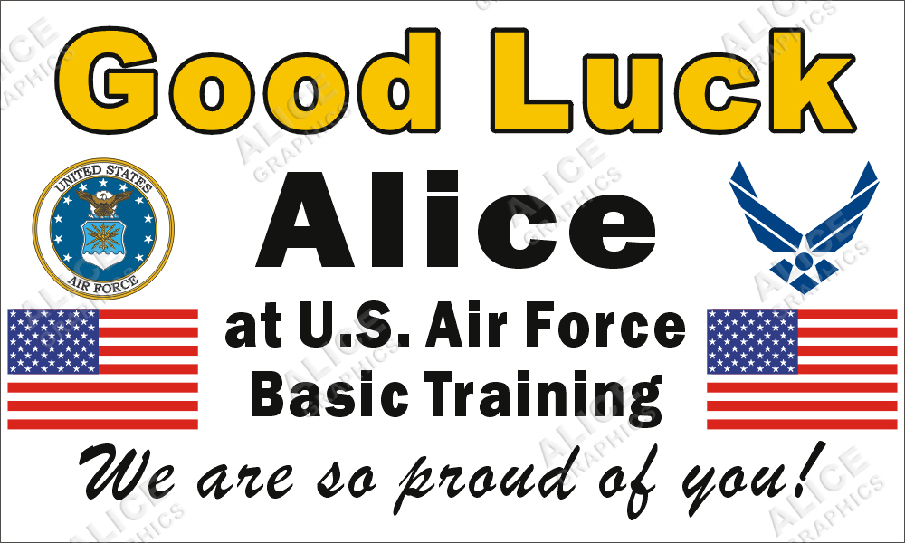 36inX60in Custom Personalized US Air Force Going Away Goodbye Farewell Deployment Party Vinyl Banner Sign - Good Luck At U.S. Air Force Basic Training