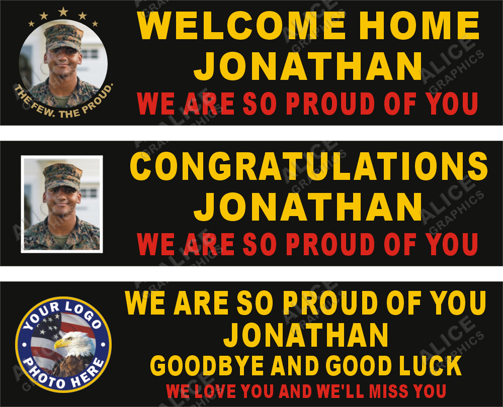 22inX88in Custom Personalized US Marine Welcome Home, Congratulations Boot Camp Graduation, Good Luck at Boot Camp Goodbye Farewell Party Vinyl Banner Sign