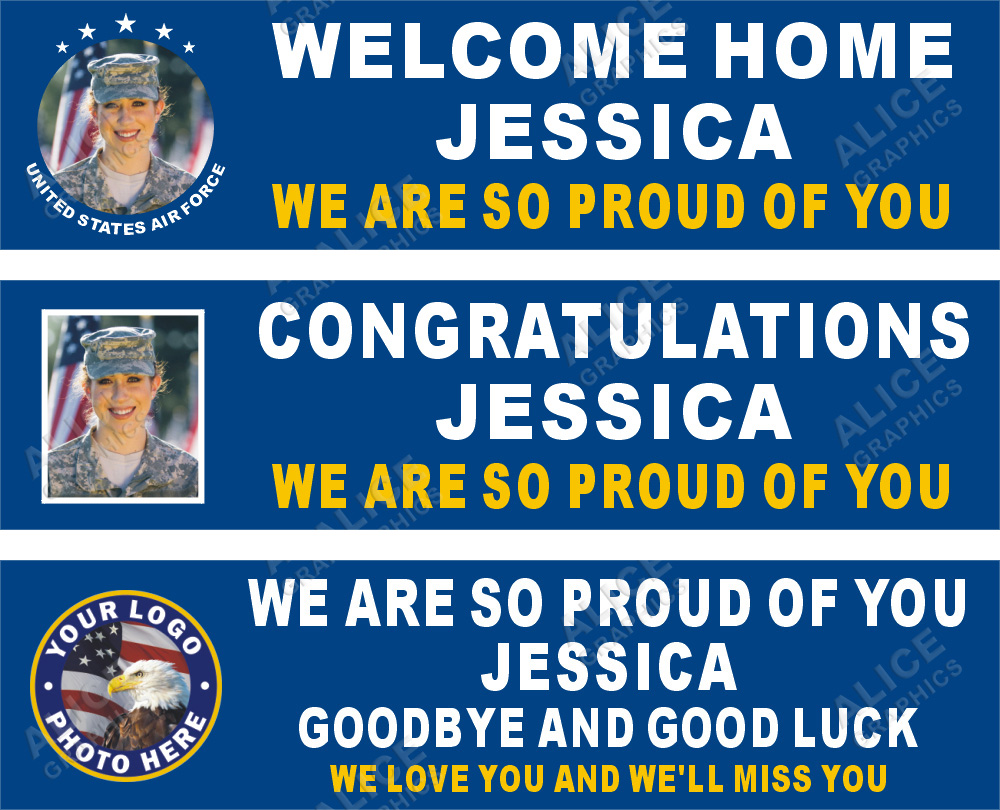 22inX88in Custom Personalized US Air Force Basic Military Training BMT Graduation Vinyl Banner Sign, Welcome Home, Goodbye and Good Luck Farewell Party Banner
