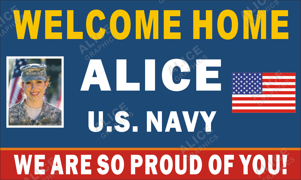 36inX60in Custom Personalized US Navy Welcome Home Vinyl Banner Sign