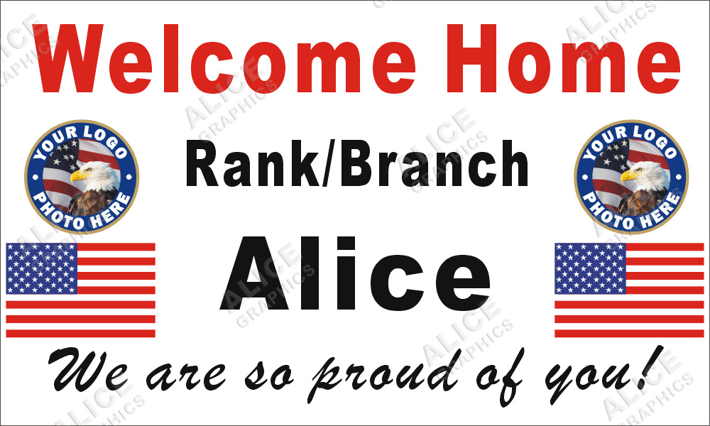 36inX60in Custom Personalized US Military Welcome Home Vinyl Banner Sign - Army, Navy, Marine Corps, Air Force, Space Force, Coast Guard