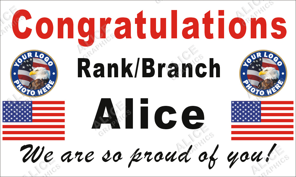 36inX60in Custom Personalized Congratulations US Military Boot Camp Graduation Vinyl Banner Sign - Army, Navy, Marine Corps, Air Force, Space Force, Coast Guard