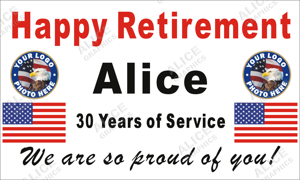 36inX60in Custom Personalized US Military Happy Retirement Vinyl Banner Sign - Army, Navy, Marine Corps, Air Force, Space Force, Coast Guard