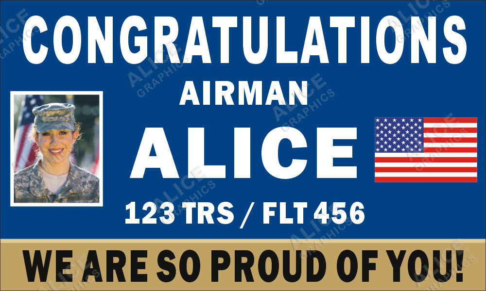 36inX60in Custom Personalized Congratulations Airman US Air Force Basic Military Training (BMT) Graduation Vinyl Banner Sign