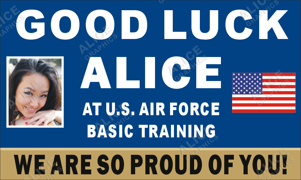 36inX60in Custom Personalized US Air Force Going Away Party Vinyl Banner Sign - Good Luck At U.S. Air Force Basic Training