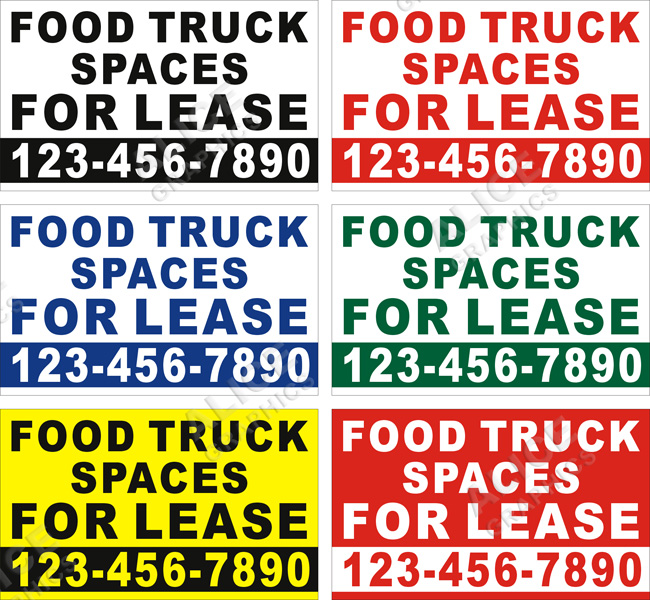 36inX60in Custom Printed FOOD TRUCK SPACES FOR LEASE Vinyl Banner Sign with Your Phone Number