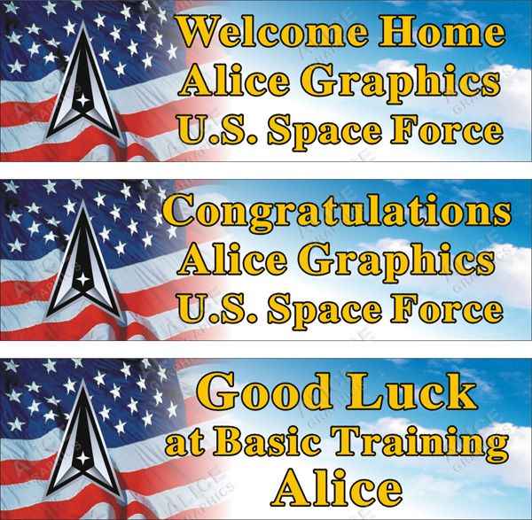 22inX72in Custom Personalized US Space Force Welcome Home, Congratulations Boot Camp Graduation, or Good Luck at Basic Training Going Away Party Vinyl Banner Sign