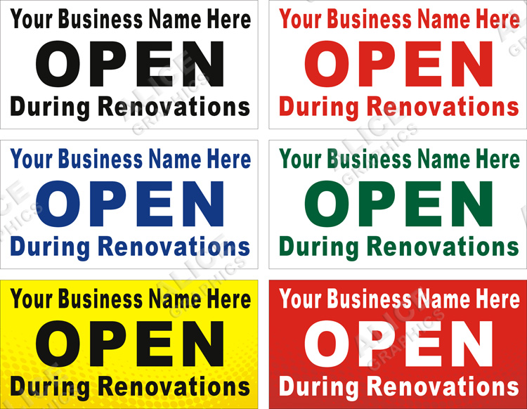 22inX44in Custom Printed OPEN During Renovations Vinyl Banner Sign with Your Business Name